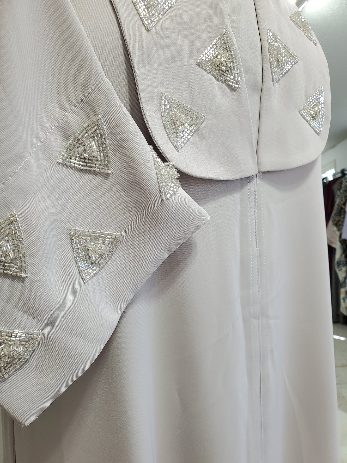 Beaded Collar Abaya - Ivory