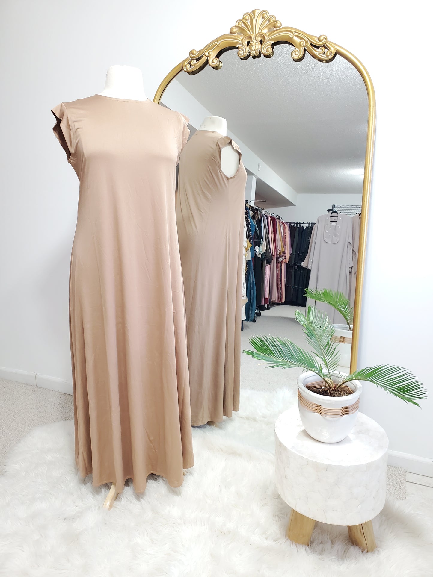 Lycra Jersey Cap Sleeve Under Abaya Slip - Tan