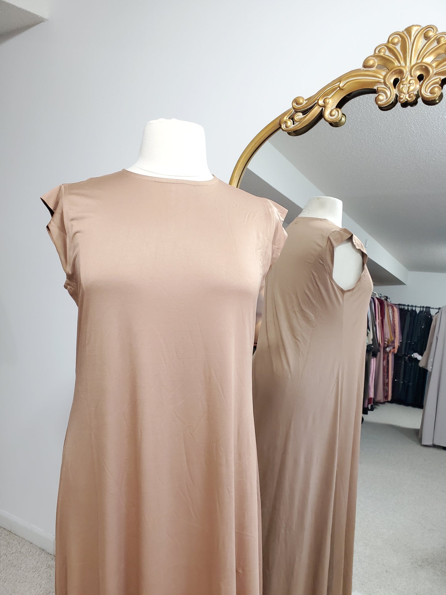 Lycra Jersey Cap Sleeve Under Abaya Slip - Tan