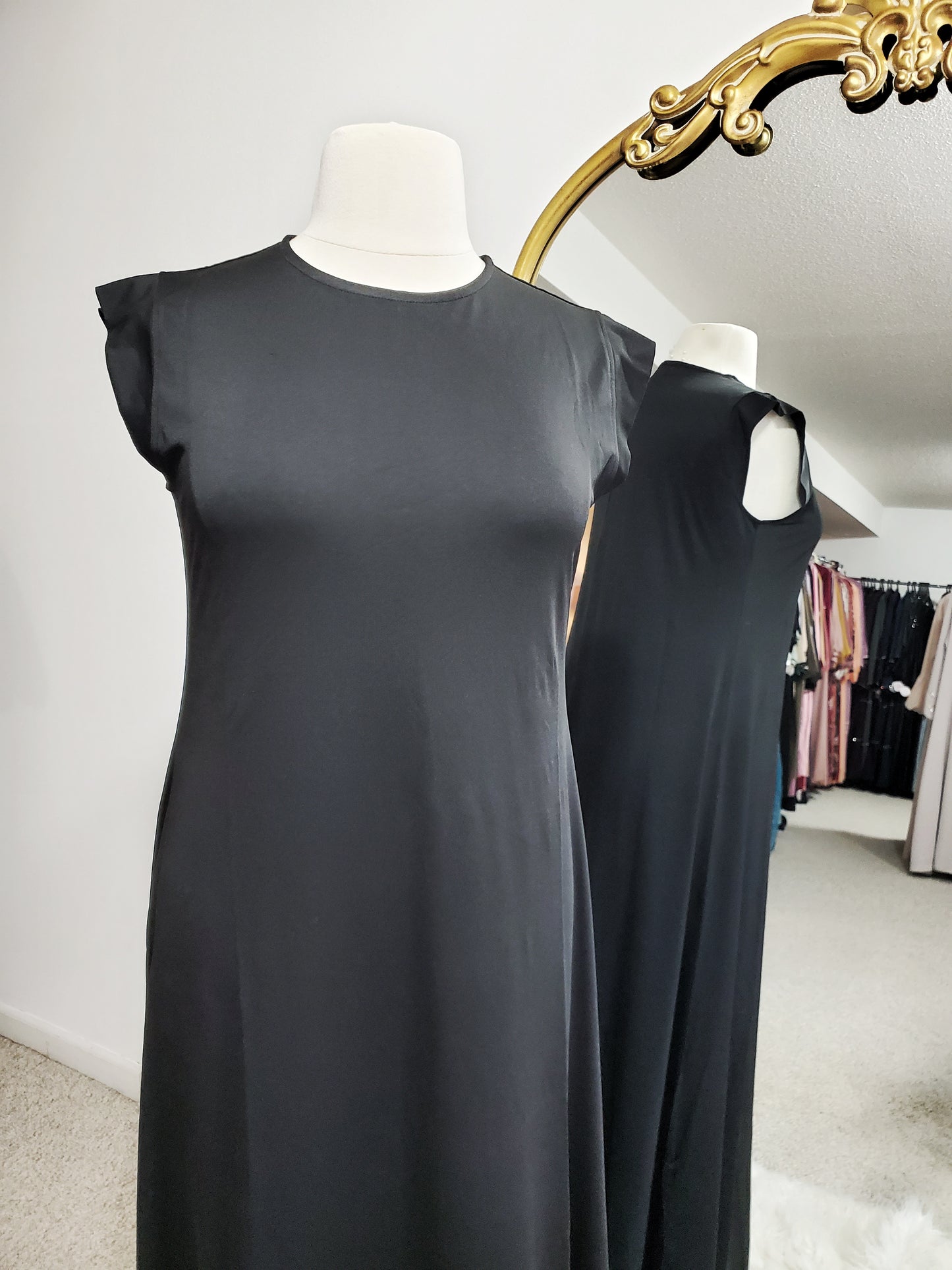 Lycra Jersey Cap Sleeve Under Abaya Slip - Black