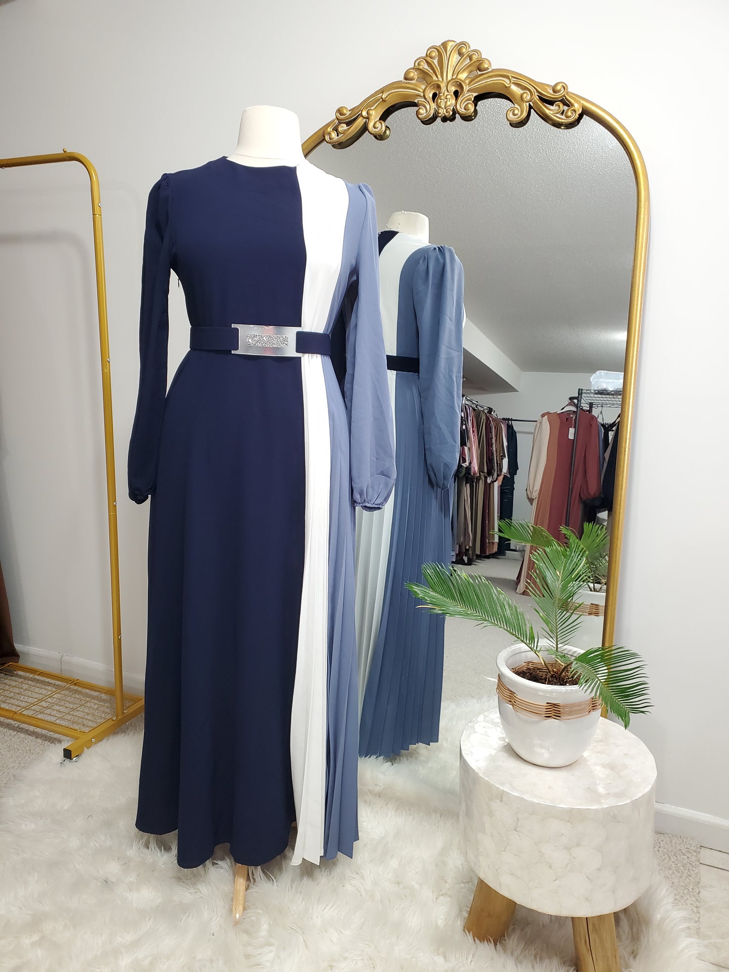 Side Pleated Color Block Dress -(2 Colors)