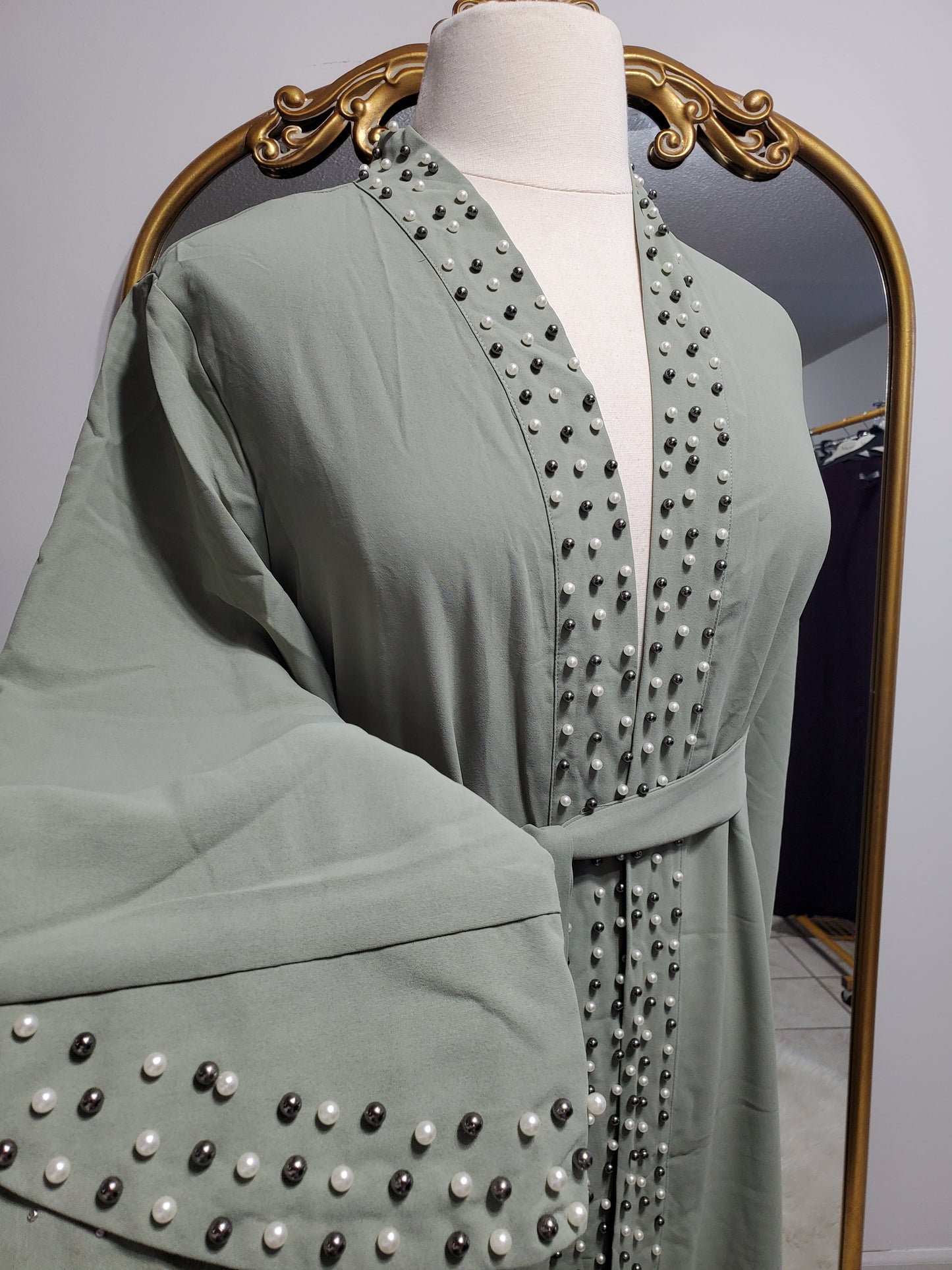 Open Abaya with Pearls - (3 Colors)