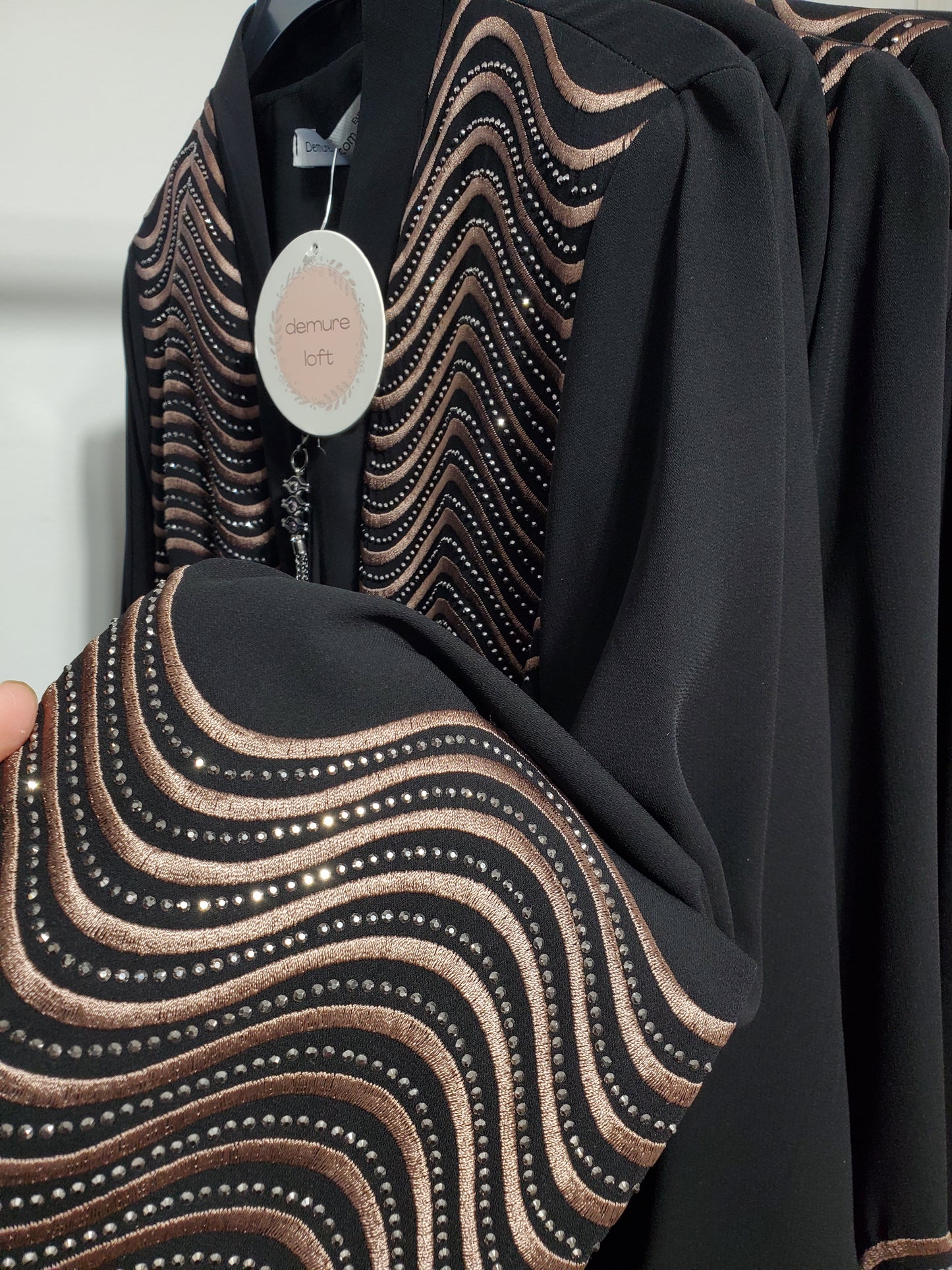 Wavy Embroidered Abaya with Crystals