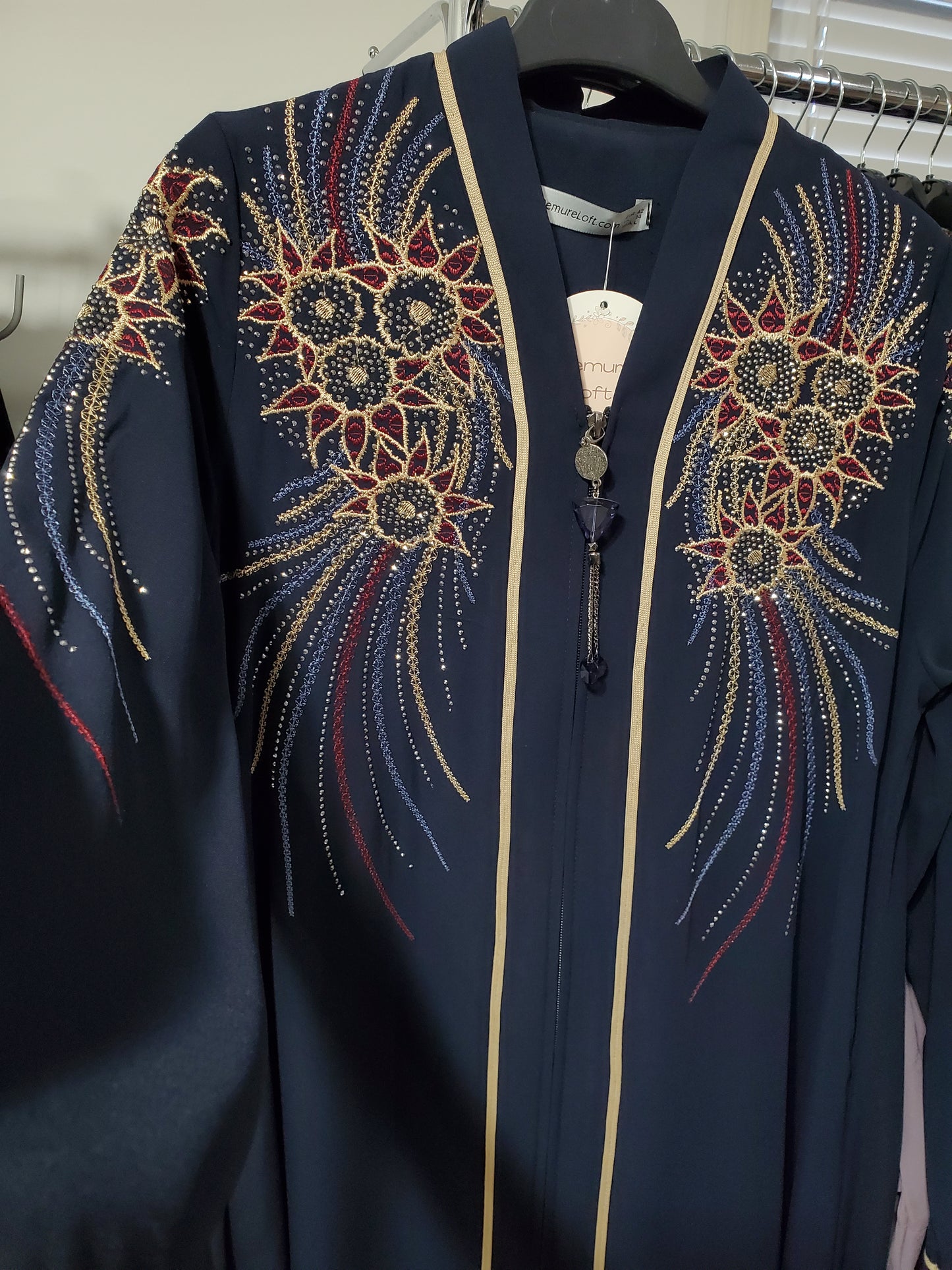 Star Embroidered Abaya - Navy Blue