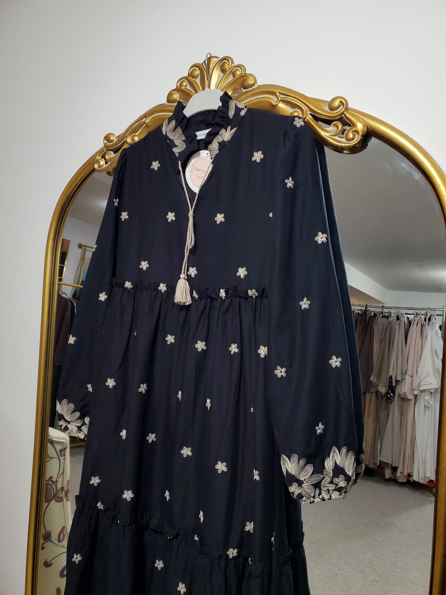 Embroidered Floral Cotton Tiered Dress