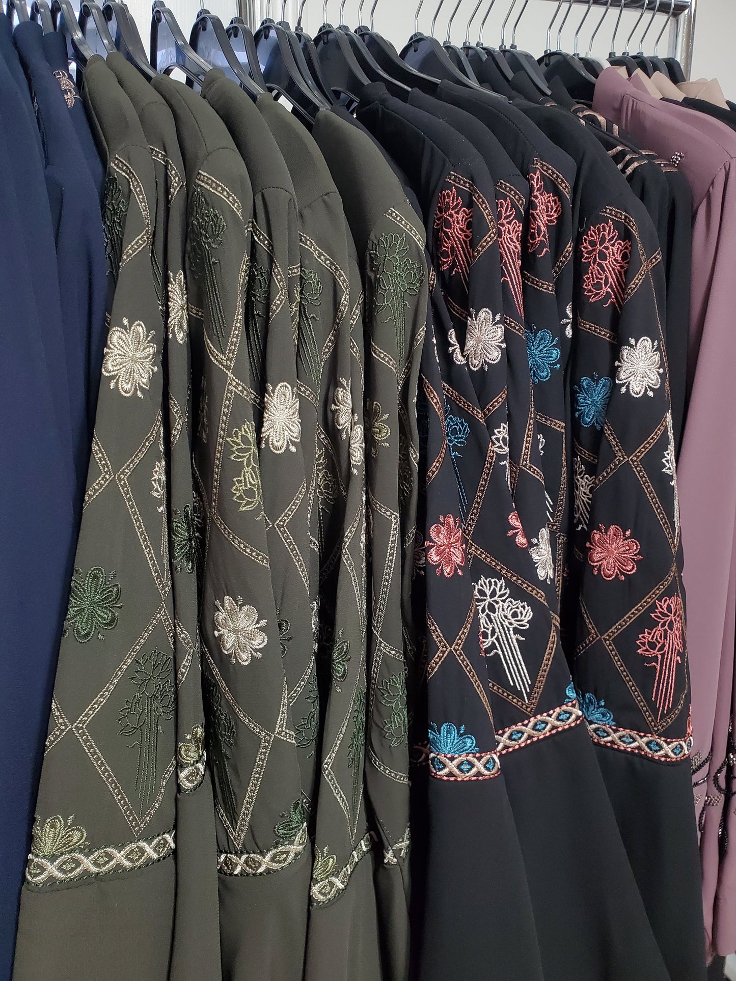 Embroidered Bell Sleeve Abaya - Olive