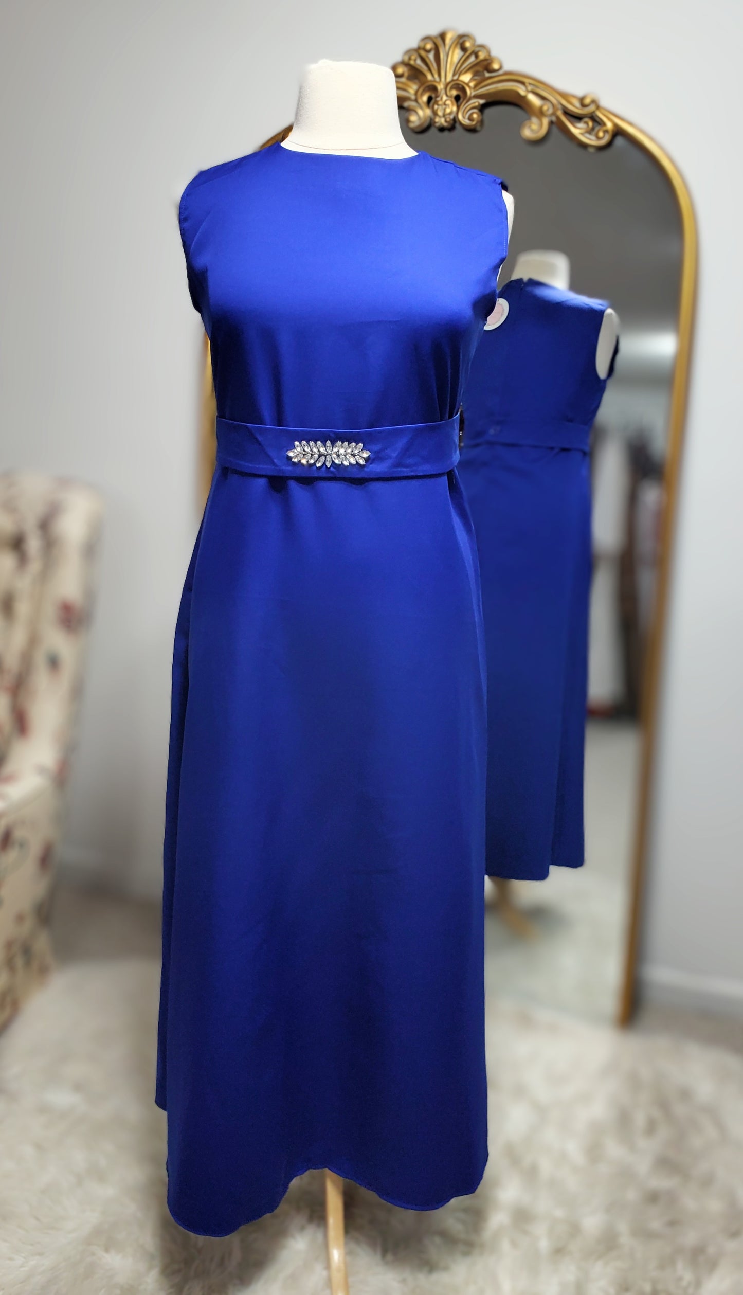 3 PC Crystal Detail Abaya/Dress - Royal Blue