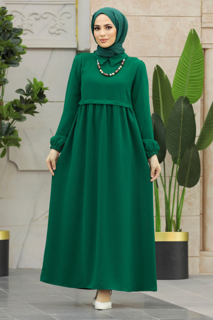 Cinched Waist Maxi Dress W/ matching necklace - (2 Colors)