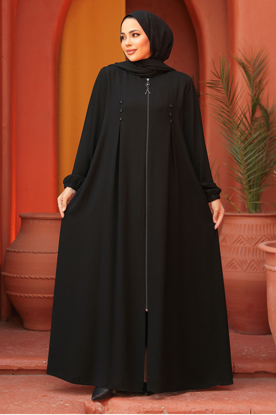 Flowy Button Detail Abaya - (5 Colors)