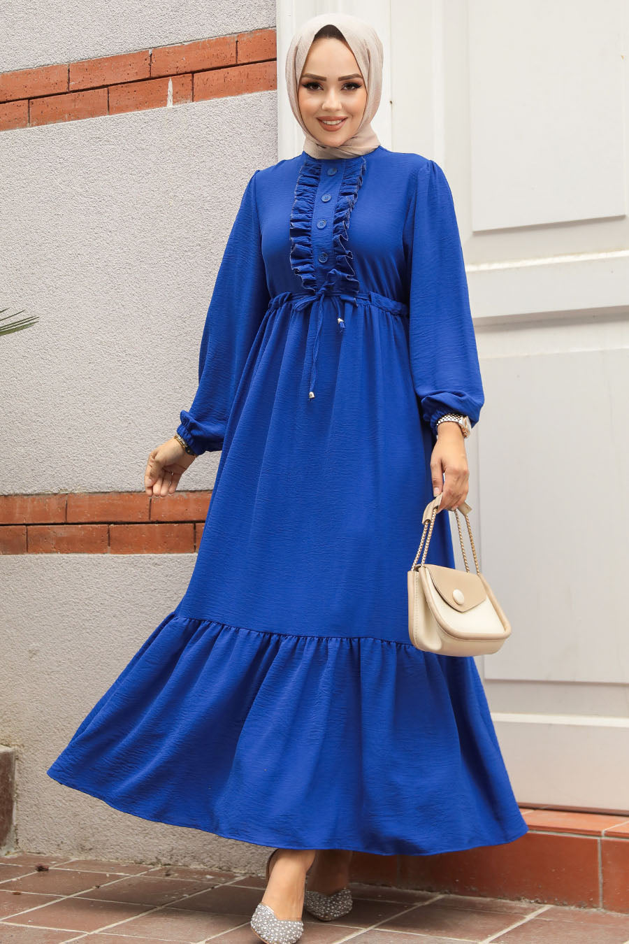 Ruffle Drawstring Maxi Dress - Royal Blue