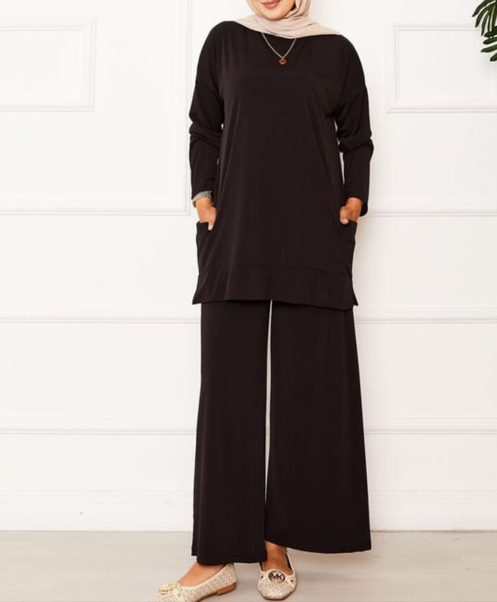 Comfy Casual 2pc Set w/ Pockets - Black