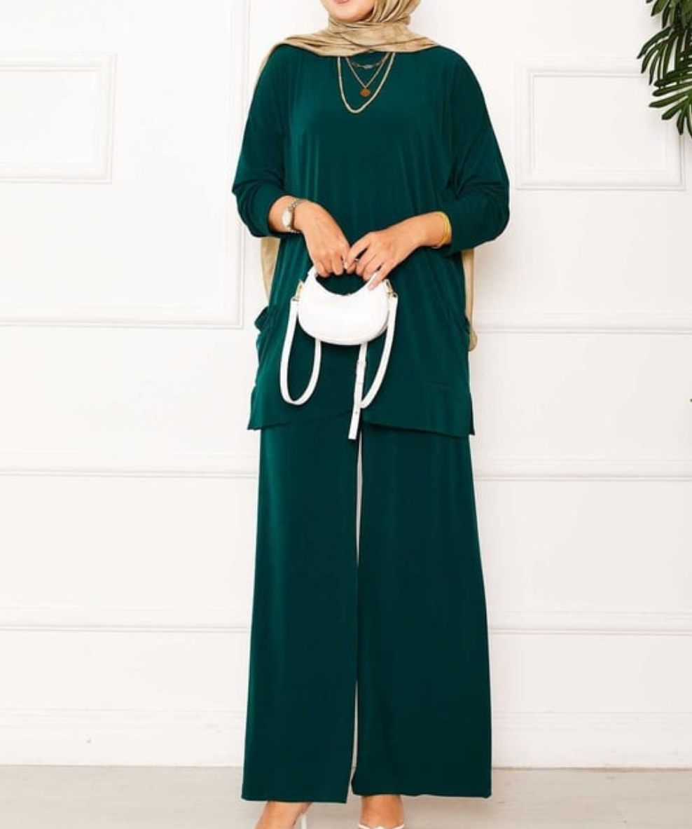 Comfy Casual 2pc Set w/ Pockets- Forest Green