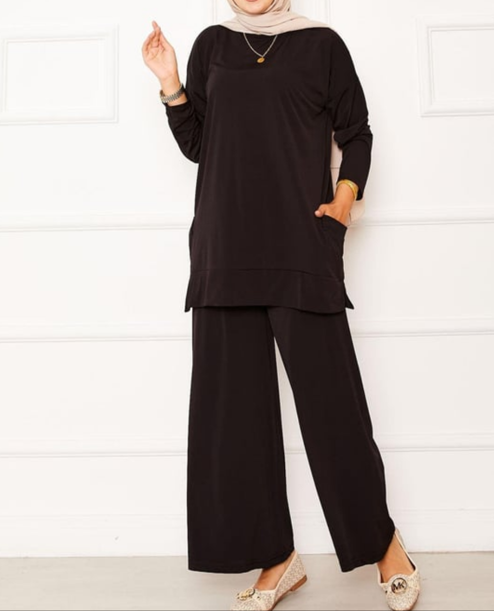 Comfy Casual 2pc Set w/ Pockets - Black