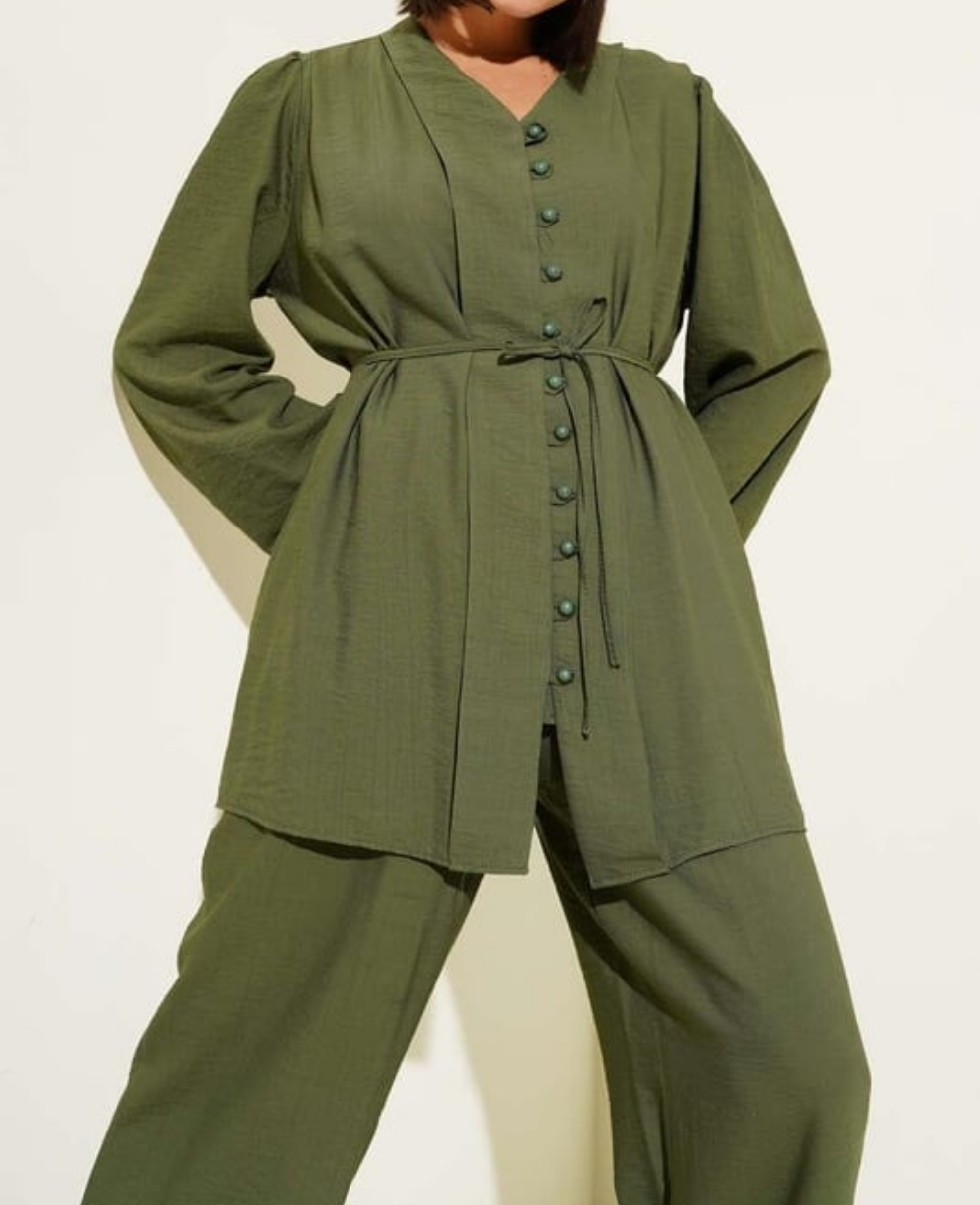 Button Detail 2pc Set -Olive