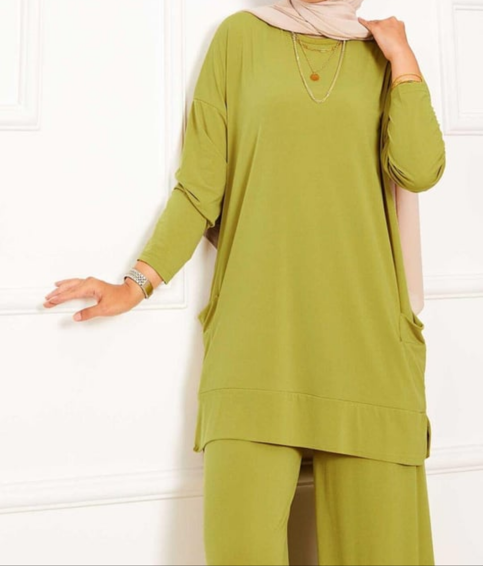 Comfy Casual 2pc Set w/ Pockets - Lime Green