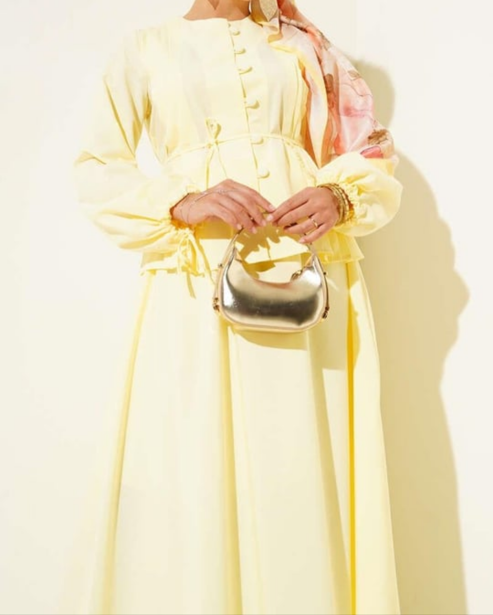 Pleated Buttoned Shirt 2pc Skirt Set - Yellow