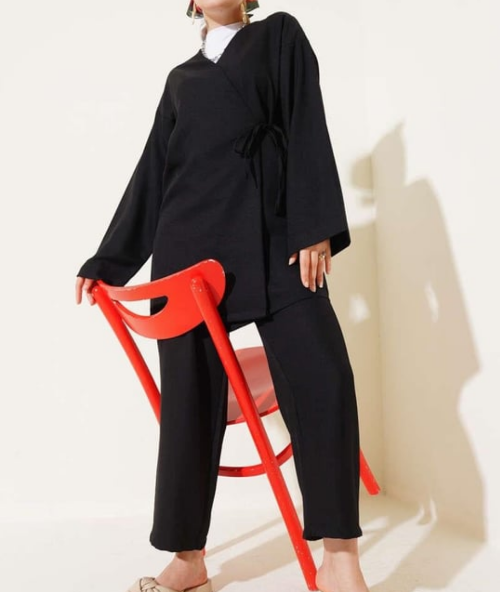 Wrap Side Tie 2pc Set - Black