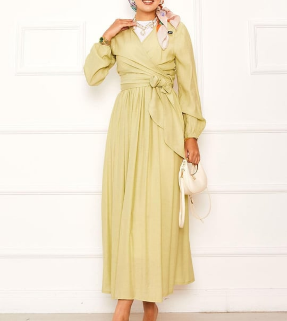 Wrap Side-Tie 2pc Set - Pale Lime Green