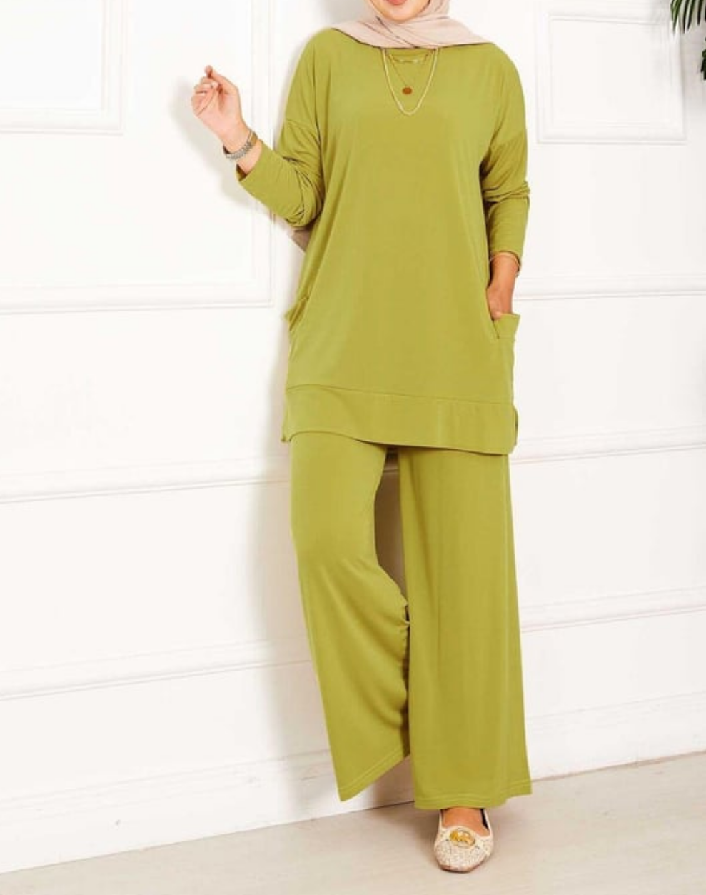 Comfy Casual 2pc Set w/ Pockets - Lime Green