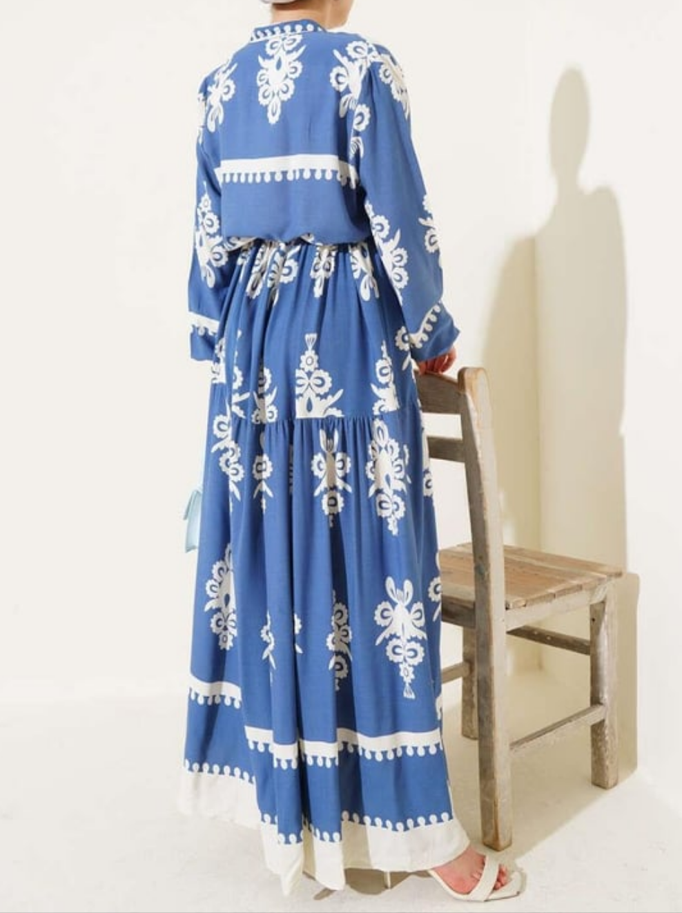 Patterned Button Down Dress - Blue