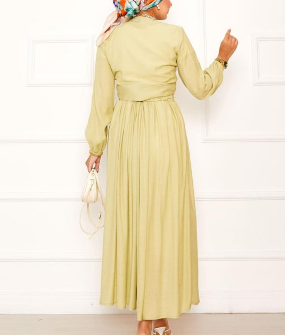 Wrap Side-Tie 2pc Set - Pale Lime Green