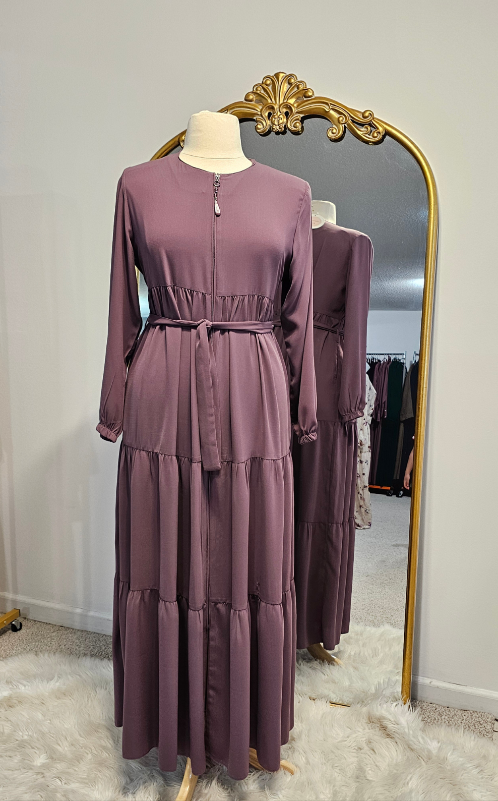 Tiered Abaya with Zipper - Mauve