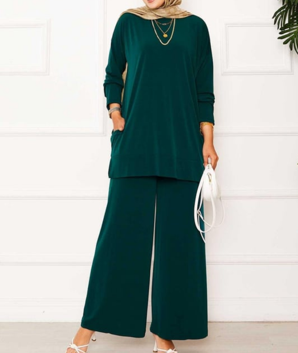 Comfy Casual 2pc Set w/ Pockets- Forest Green