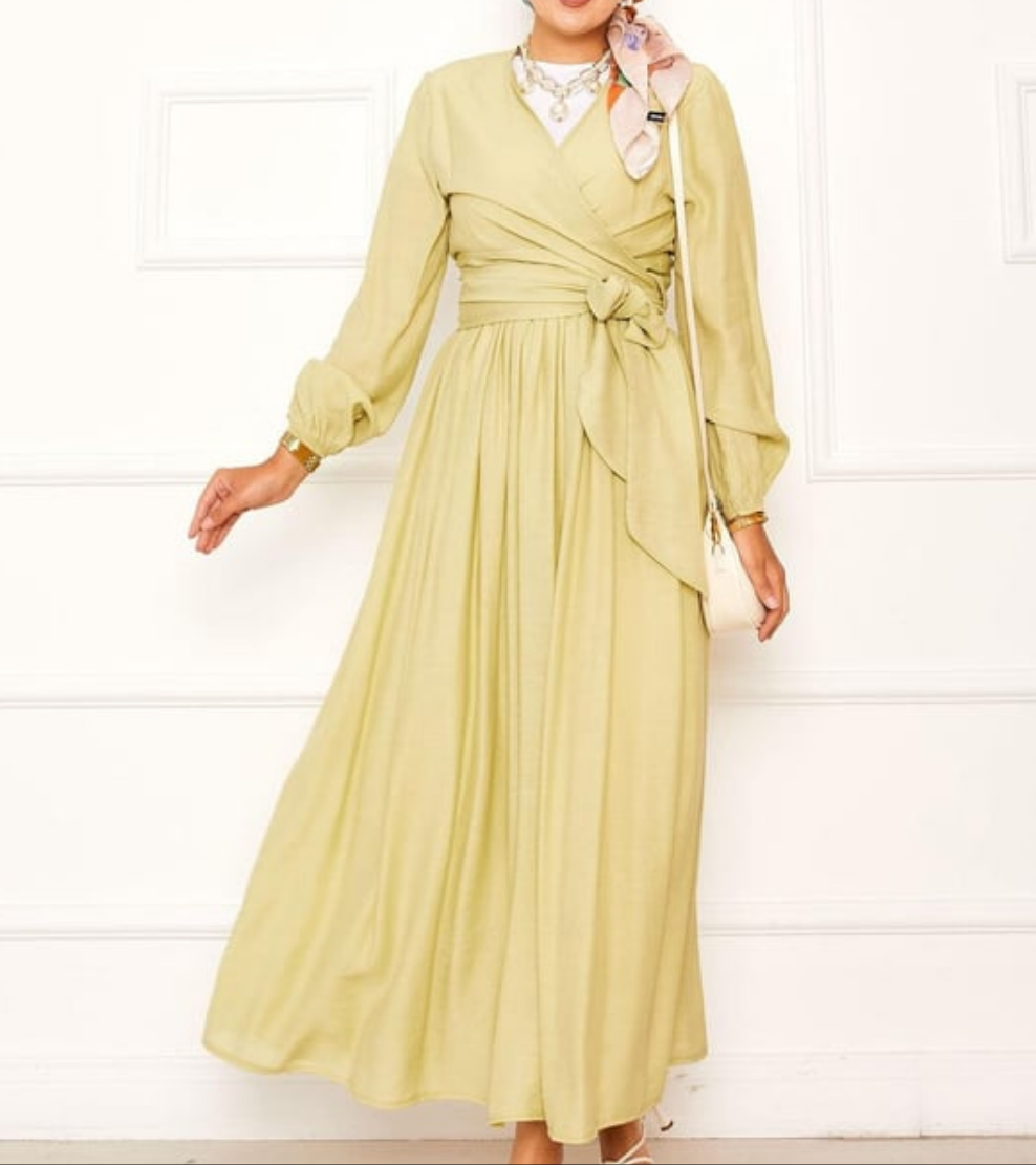 Wrap Side-Tie 2pc Set - Pale Lime Green