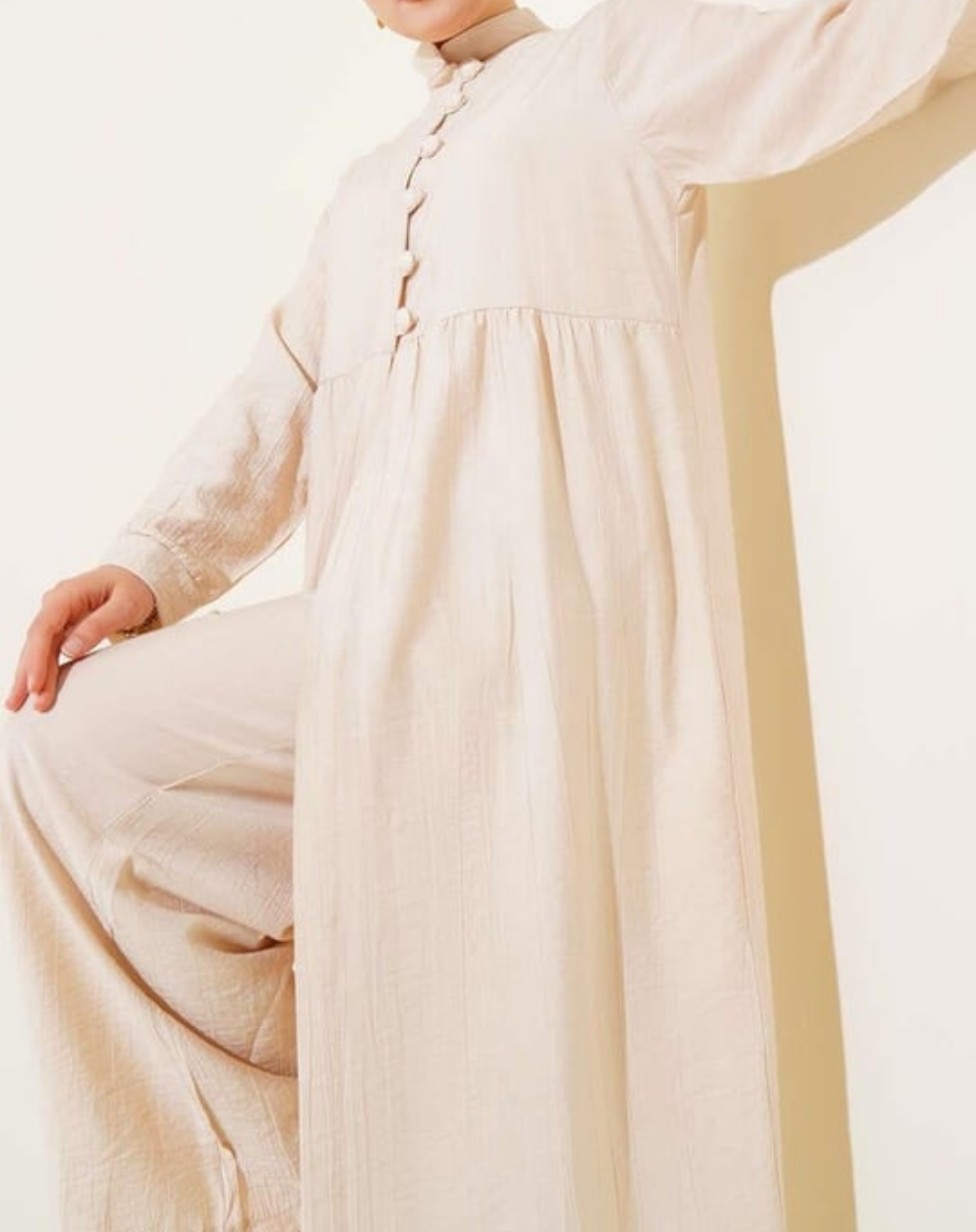 Maxi Half-Buttoned 2pc Set - Cream