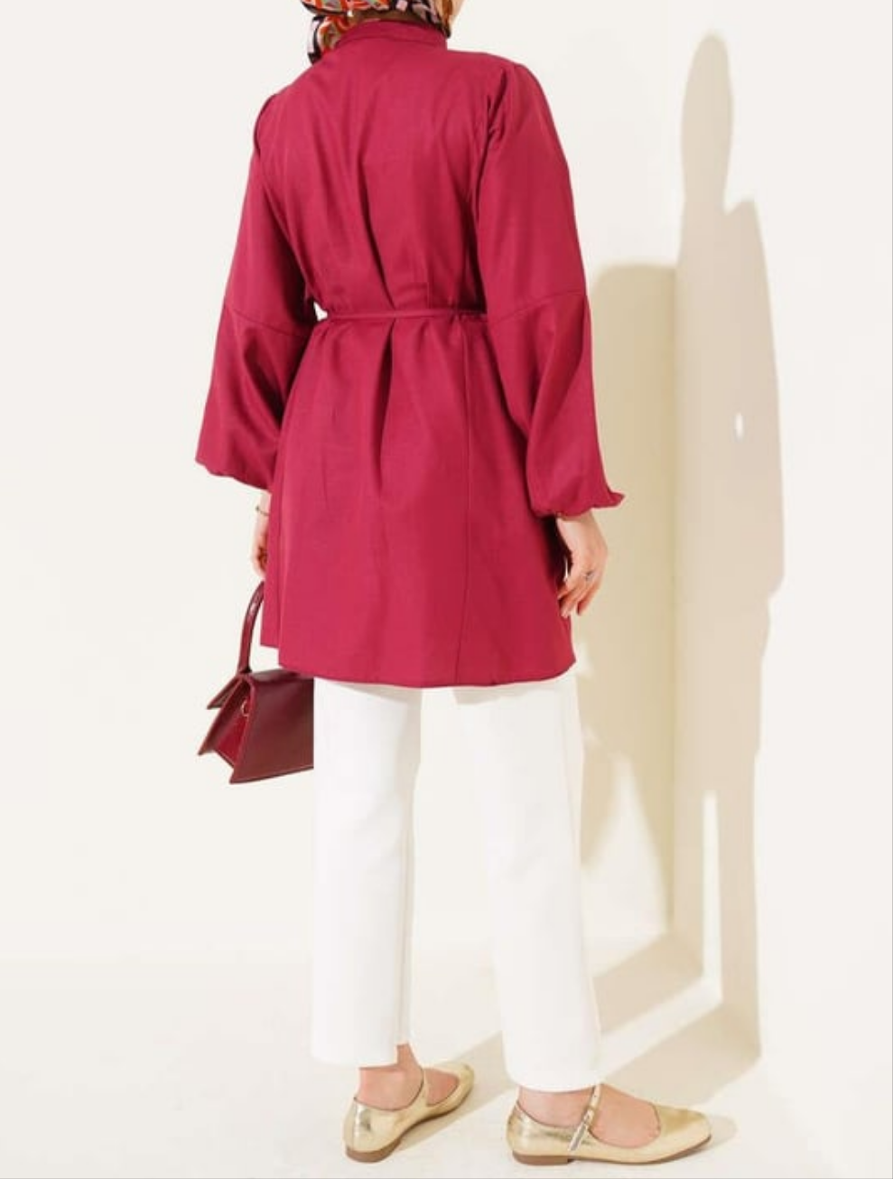 Crystal Button Shirt Tunic - Rich Red