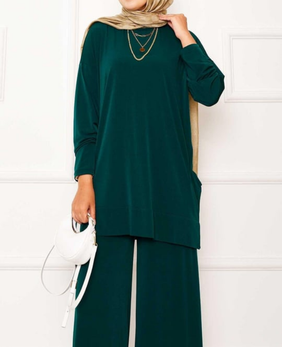 Comfy Casual 2pc Set w/ Pockets- Forest Green