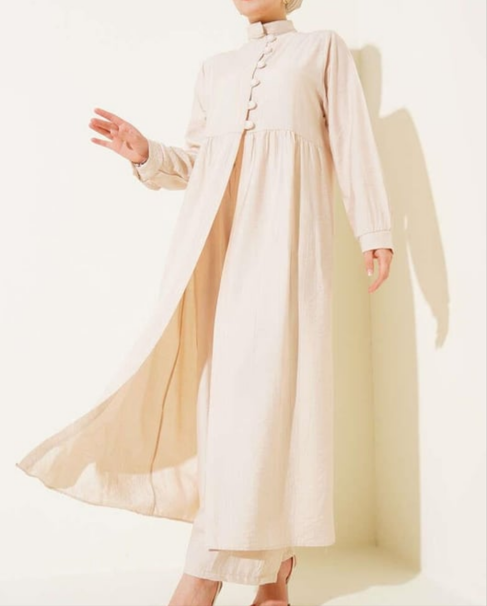 Maxi Half-Buttoned 2pc Set - Cream