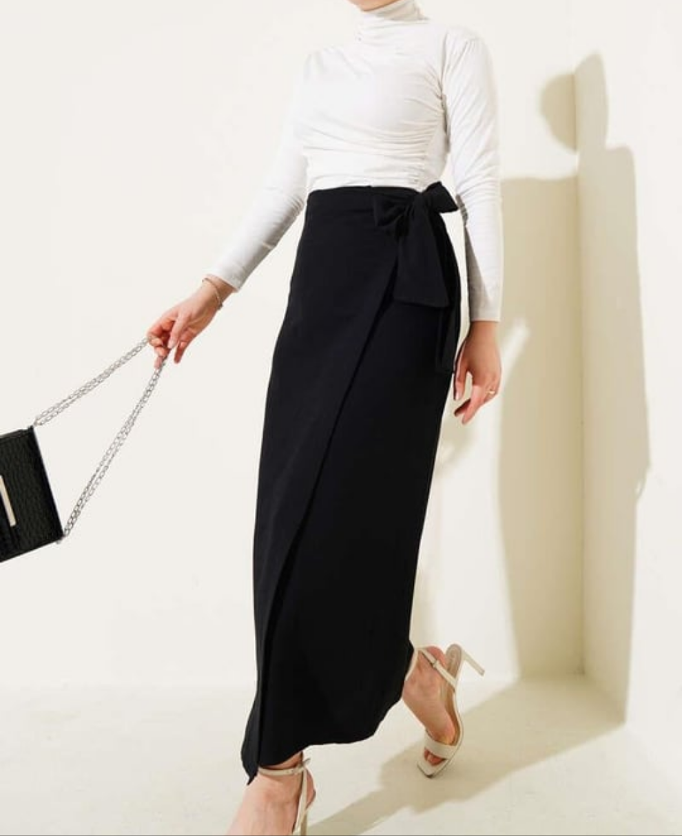Side Tie Wrap Linen Skirt