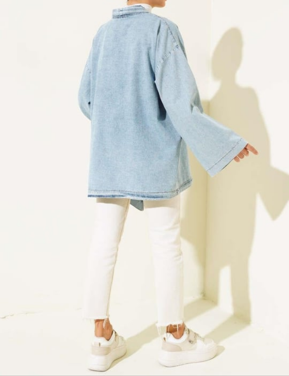 Front Tie Denim Kimono - Light