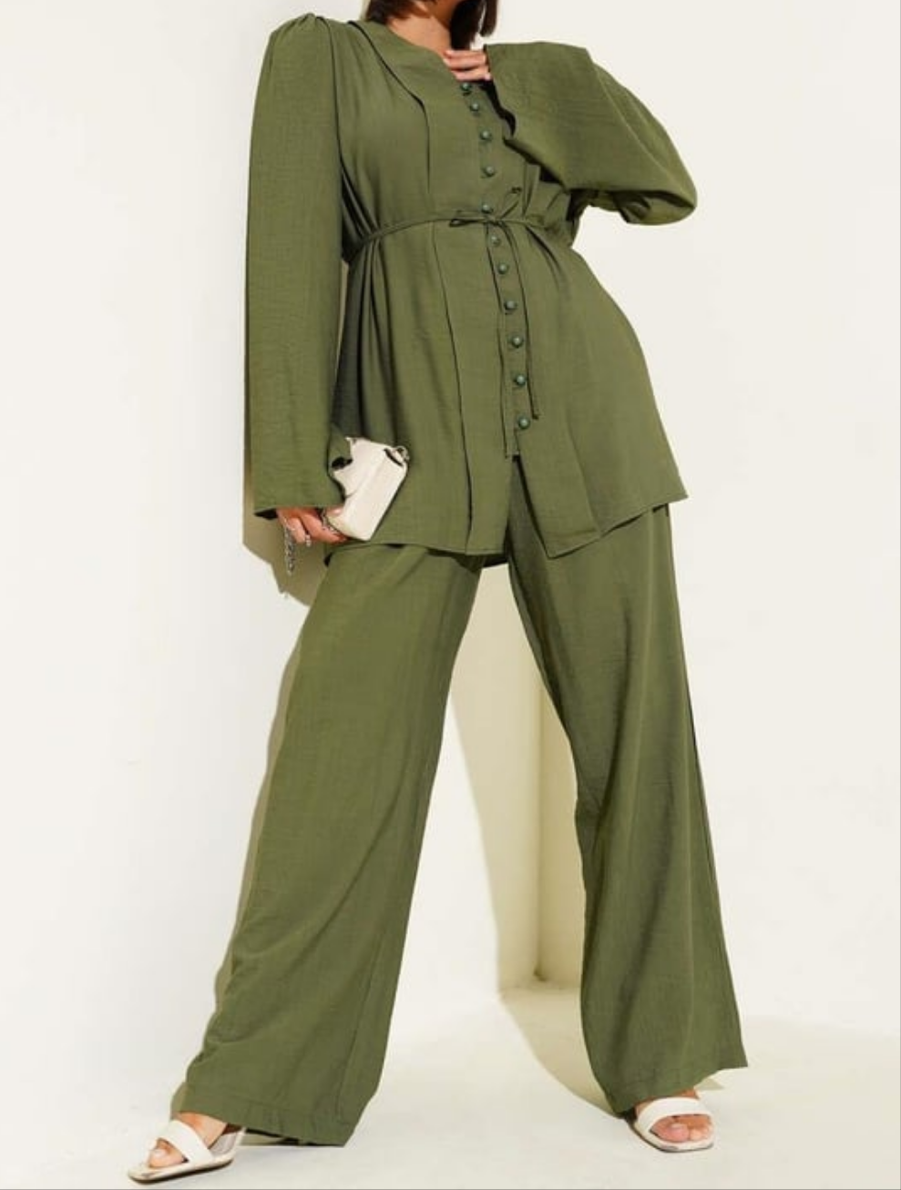 Button Detail 2pc Set -Olive