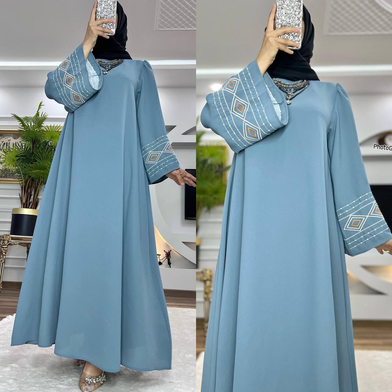 Embroidered Wide Sleeve Abaya - (3 Colors)