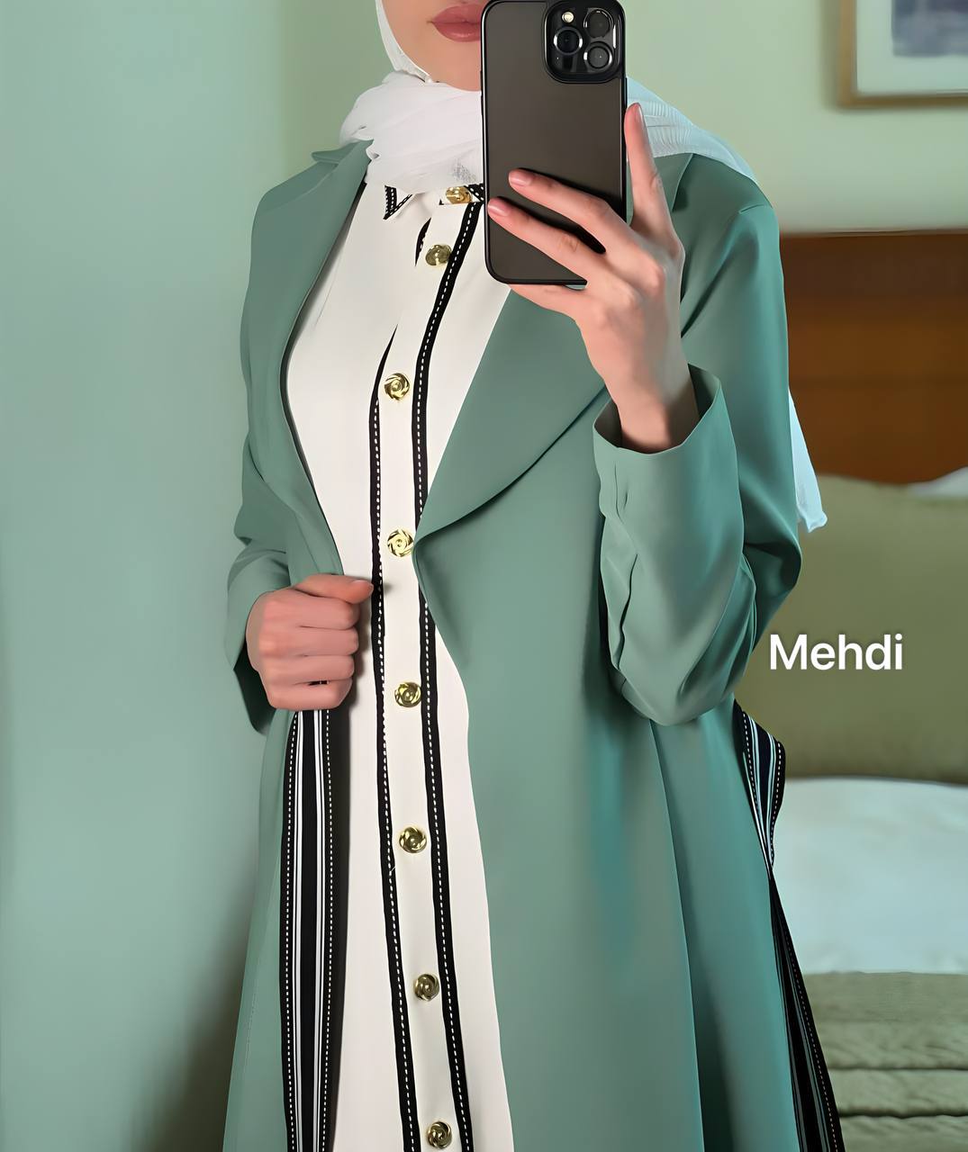Formal 2 pc Notched Collar Dress / Abaya - Mint