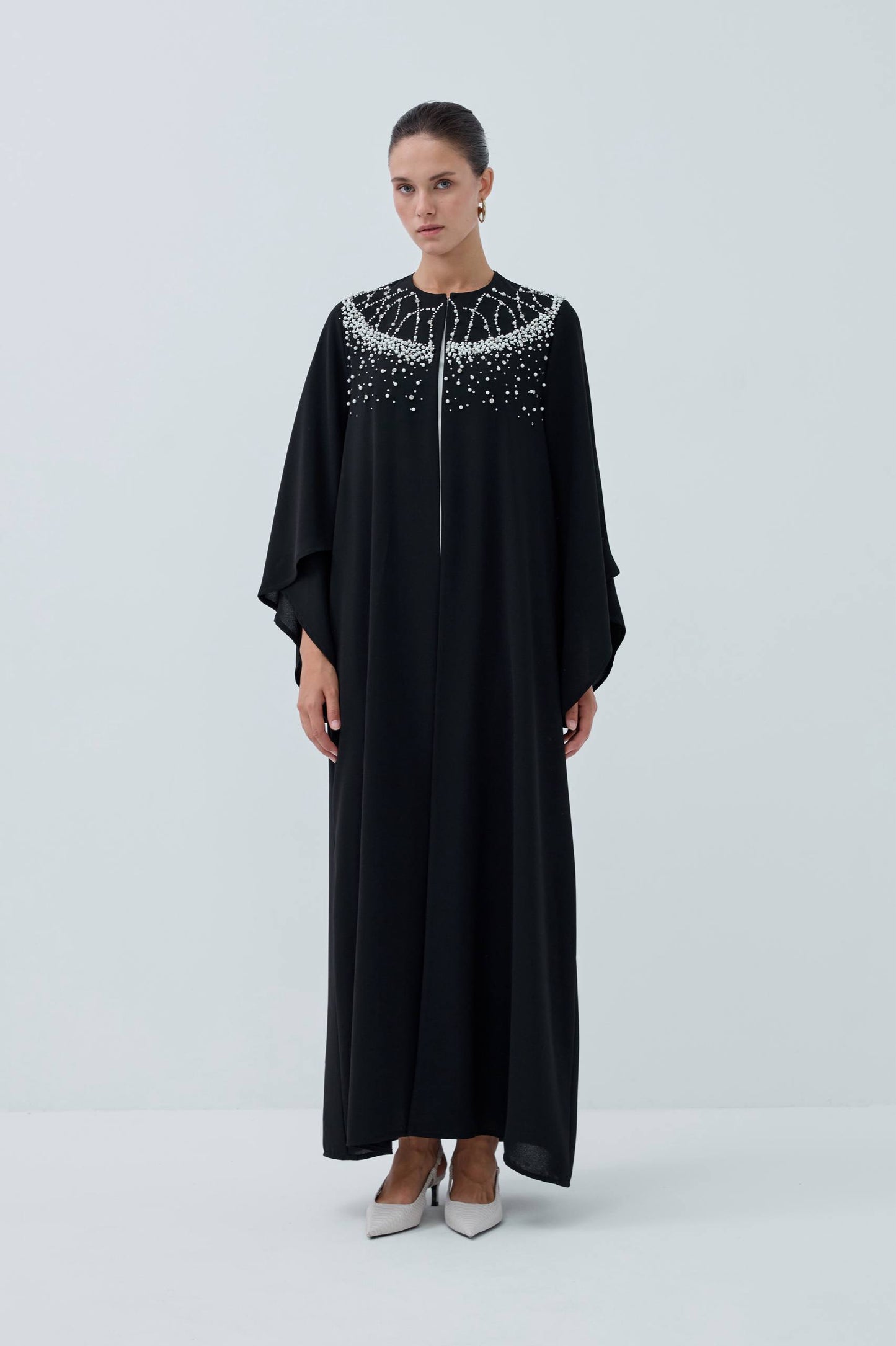 Beaded Pearl Collar Open Abaya