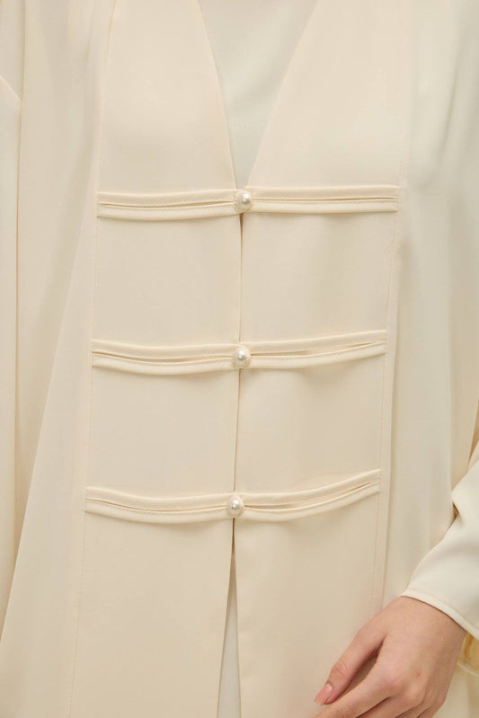Fancy Elegant Open Abaya - Cream