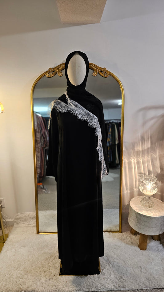 Peekaboo Lace Abaya with Matching Hijab - Classic Black