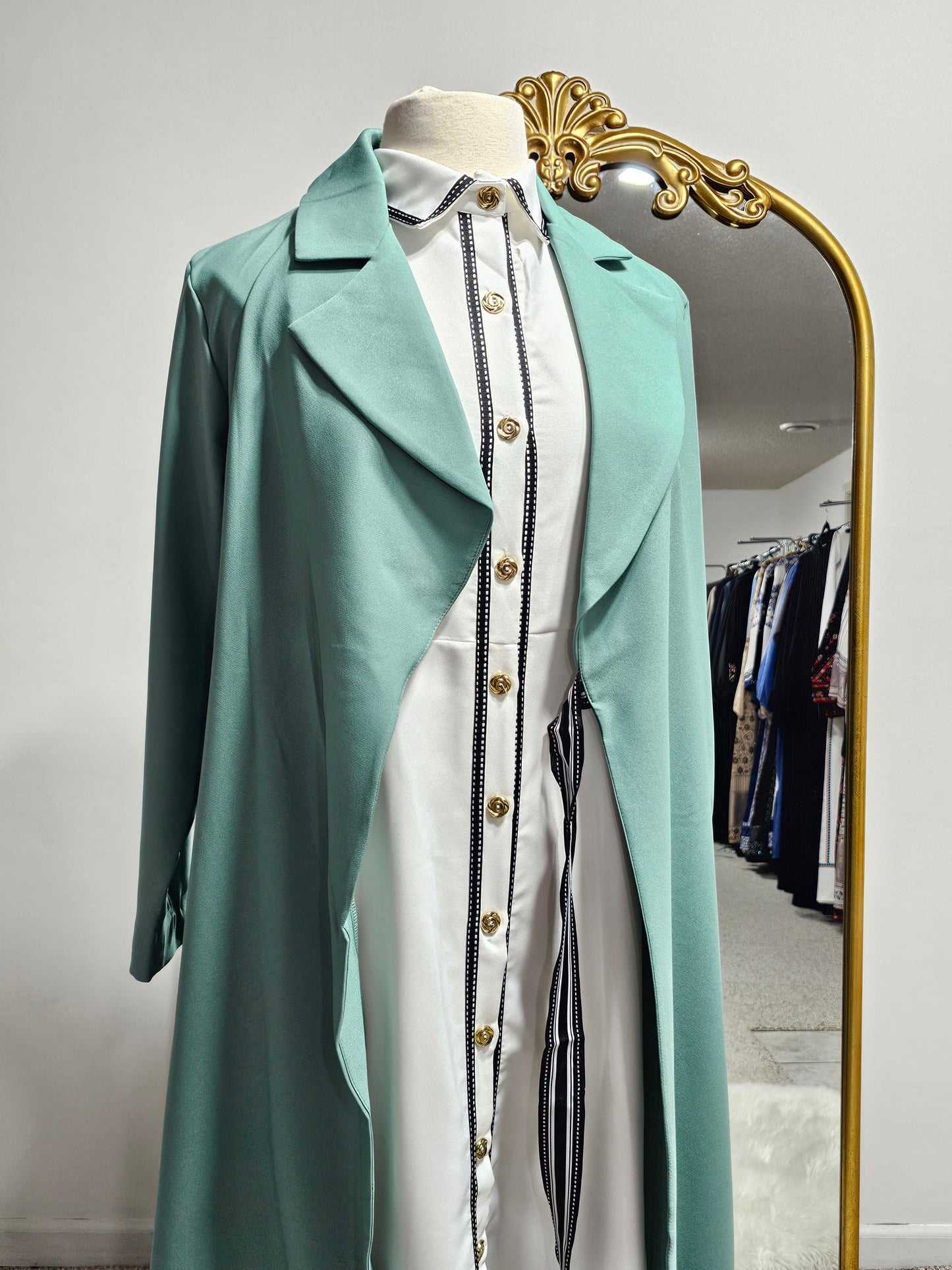 Formal 2 pc Notched Collar Dress / Abaya - Mint