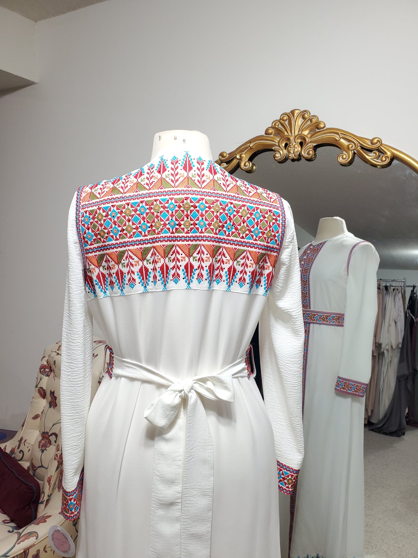 Cheerful 2 pc Ebroidered Thobe with Belt - White