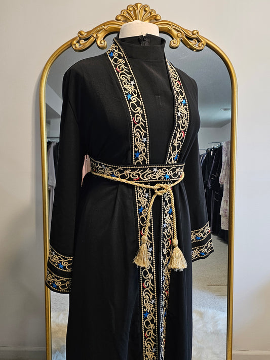 Embroidered calligraphy 3 PC kaftan Dress - Black
