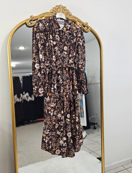 Oversized Brown Floral Long Tunic
