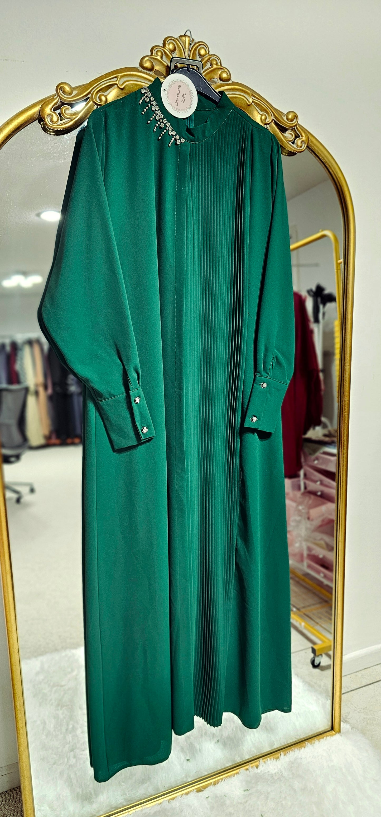 Half Pleated Dress/Abaya - Green