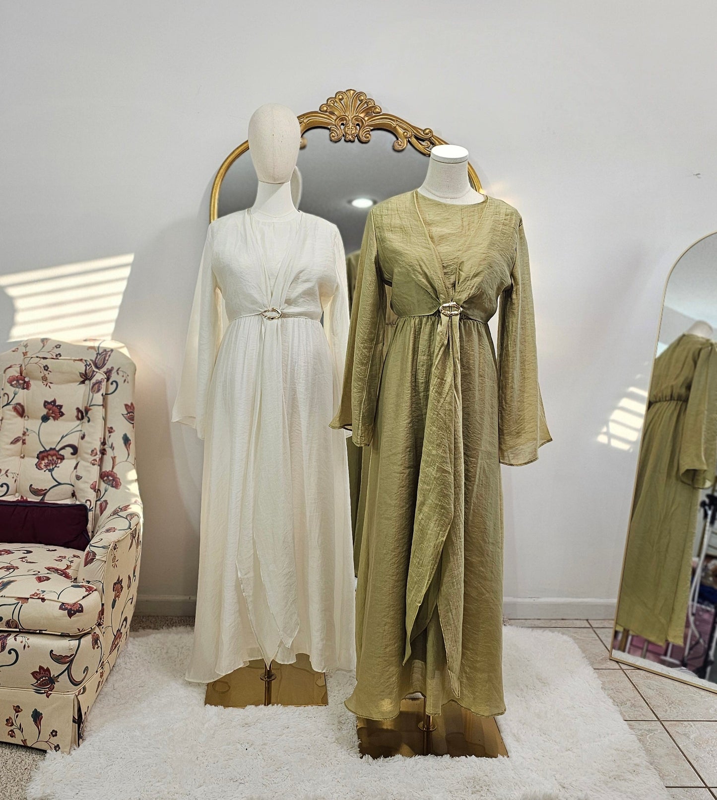 Faux Wrap Gold Brooch Maxi Dress - Muted Lime
