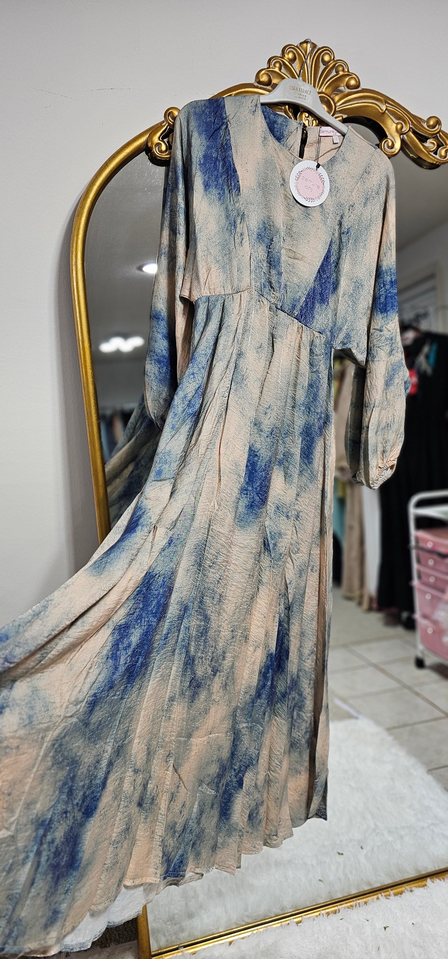 Abstract Water Color Satin Dress - Light