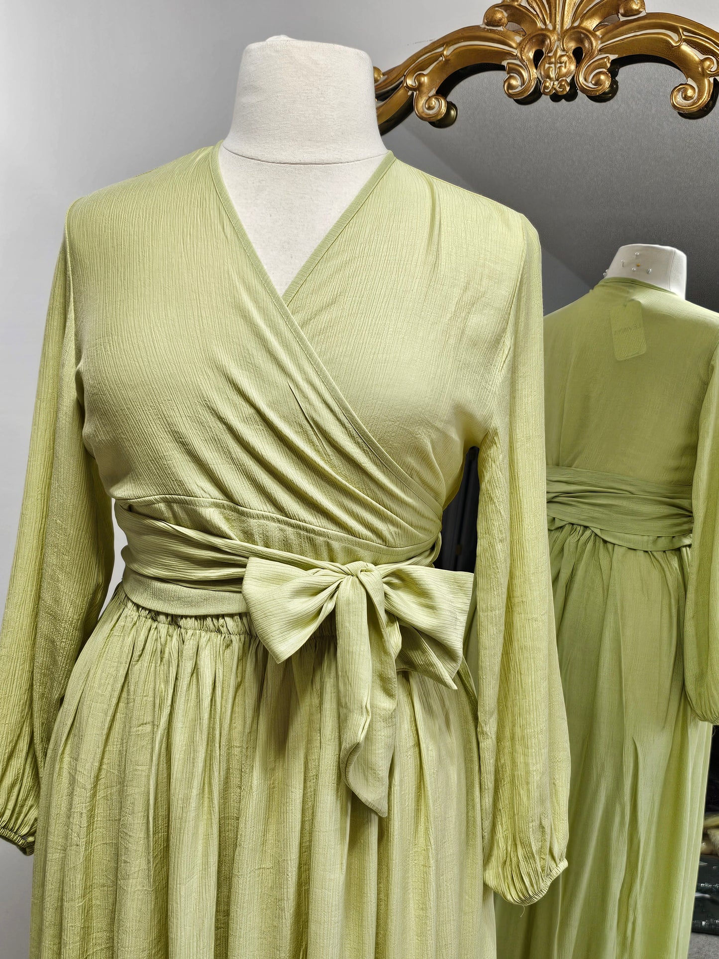 Wrap Side-Tie 2pc Set - Pale Lime Green