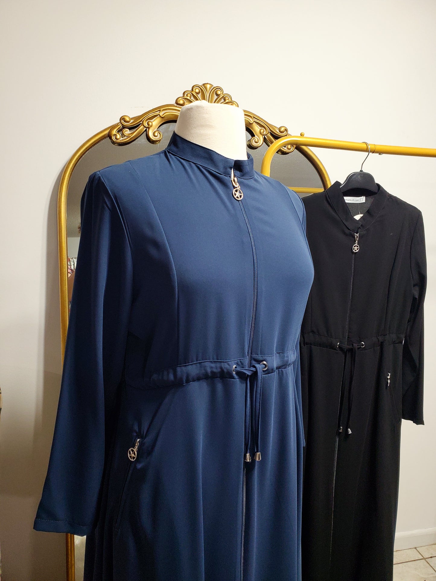 Drawstring Simple Abaya - Blue