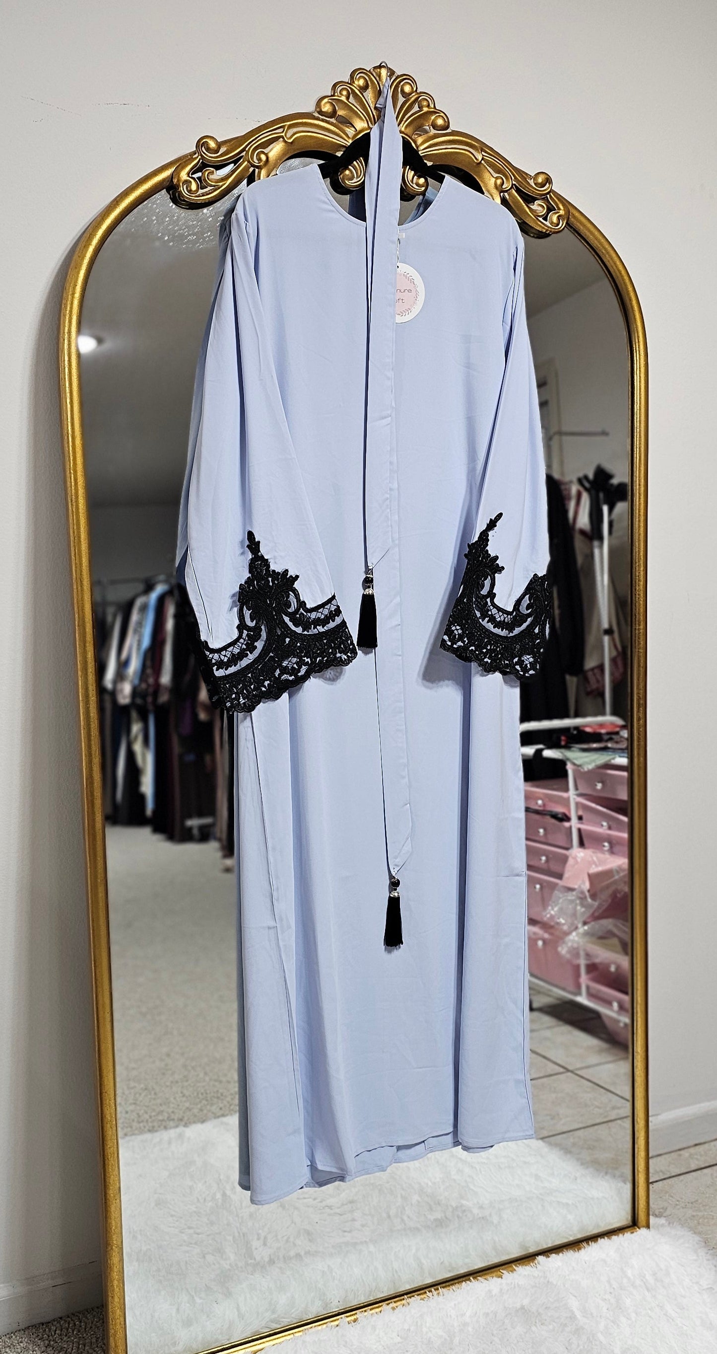 Lace Sleeve Abaya - Pale Blue